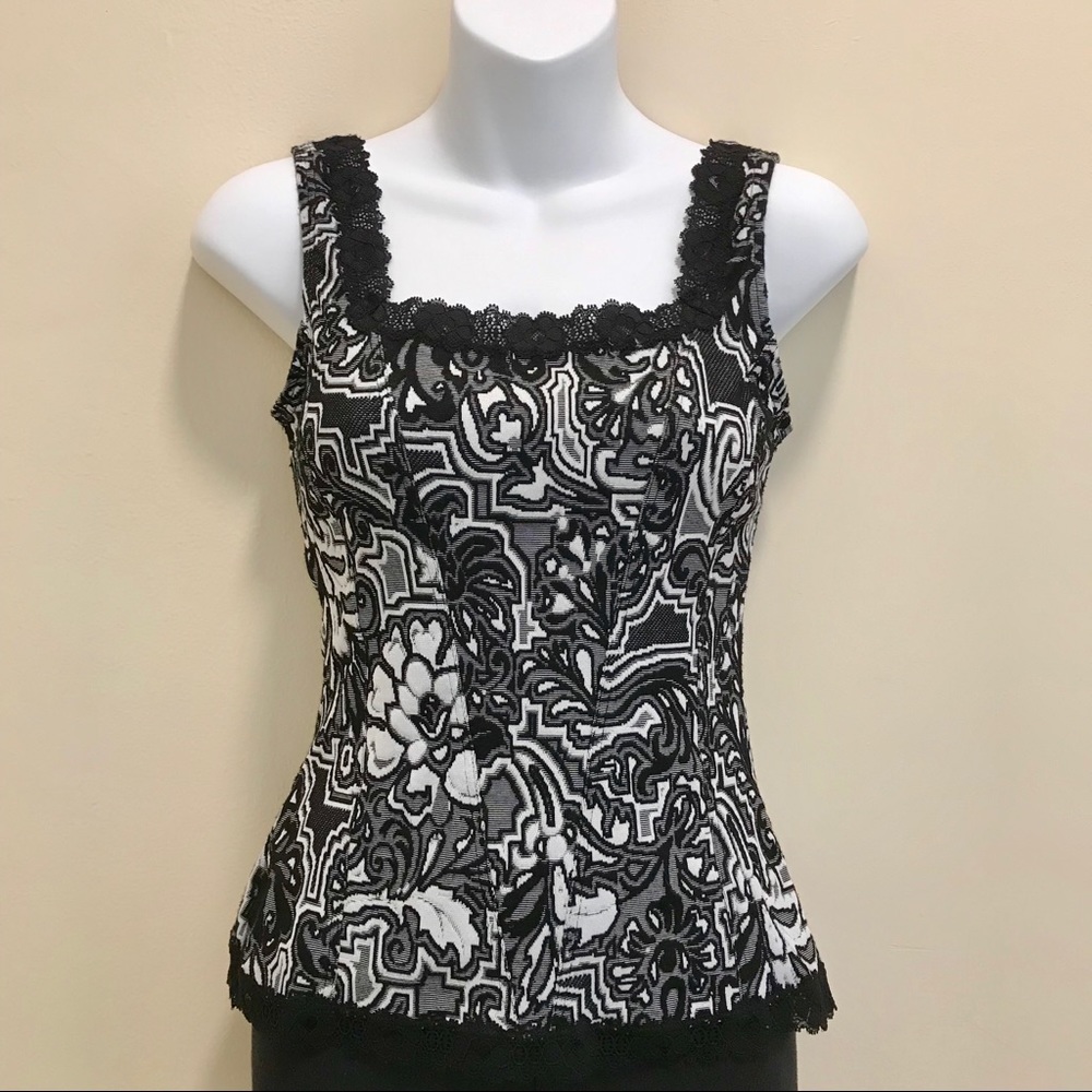 WHBM LACE TRIM CORSET JACQUARD CAMI